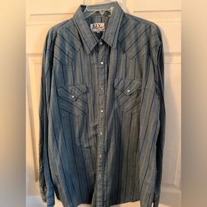 Ely Cattleman Denim-Blue Striped Western Snap Shirt